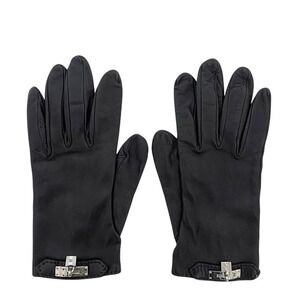 Hermes Gloves Ec22416 Black Silver Hardware Kelly Excellent Condition